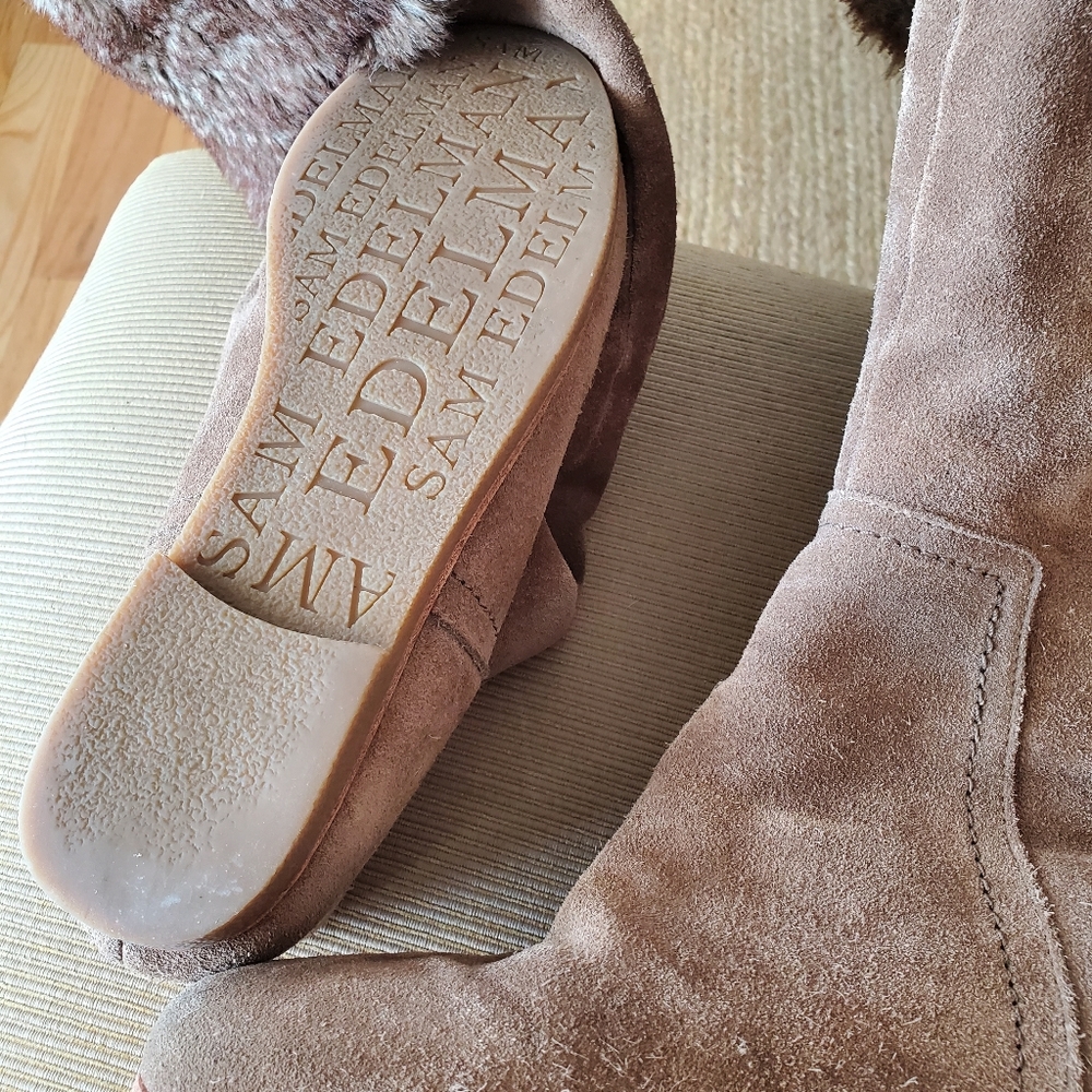 Sam Edelman tall tan suede, faux fur cuff at knee - Picture 6 of 7